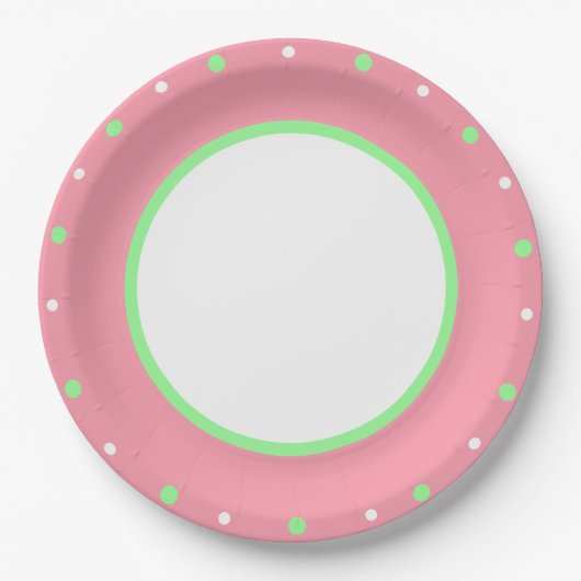 Pink Mint Green Polka Dots Pappteller (Vorderseite)