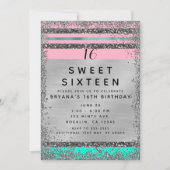 Pink Mint Green Silver Glitzer Edge Sweet 16 Party Einladung (Vorderseite)