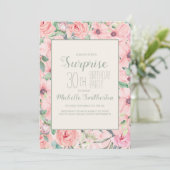 Pink Mint Green Watercolor Floral 30. Geburtstag (Stehend Vorderseite)