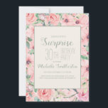 Pink Mint Green Watercolor Floral 30. Geburtstag<br><div class="desc">Überraschung 30. Geburtstag Party individuelle Einladungen sind mit niedlichem rot rosa Aquarell Blumen und Grün und Minzgrün Text entworfen. Text ist vollständig anpassbar,  so entwerfen Sie diese Einladungen für jeden beliebigen Alter.</div>