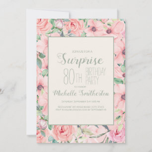 Pink Mint Green Watercolor Floral 80. Geburtstag