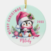 Pink Mint Mit Monogramm Frohe Weihnachten Niedlich Keramik Ornament (Vorne)