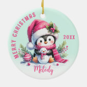 Pink Mint Mit Monogramm Frohe Weihnachten Niedlich Keramik Ornament (Hinten)