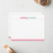 Pink & Mint Modern Name Note Card, Minimalist Mitteilungskarte (Vorderseite/Rückseite Beispiel)