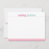 Pink & Mint Modern Name Note Card, Minimalist Mitteilungskarte (Vorderseite)