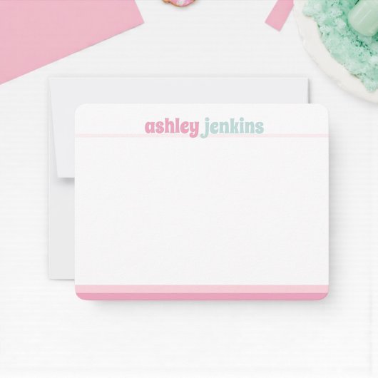 Pink & Mint Modern Name Note Card, Minimalist Mitteilungskarte