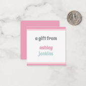 Pink & Mint Modern Name Square Gift Tag Mitteilungskarte (Vorderseite/Rückseite Beispiel)
