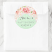 Pink Mint Watercolor Blume Kinderdusche Gefallen Runder Aufkleber (Tasche)