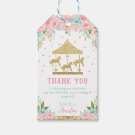 Pink Minze Floral Carousel Geburtstag Vielen Dank  Geschenkanhänger