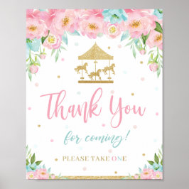 Pink Minze Floral Carousel Geburtstag Vielen Dank  Poster