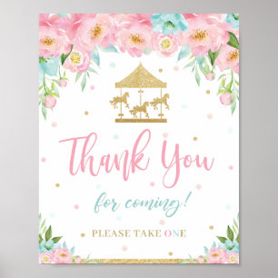 Pink Minze Floral Carousel Geburtstag Vielen Dank Poster