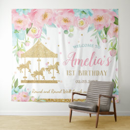 Pink Minze floral Karussell 1. Geburtstag Willkomm Wandteppich