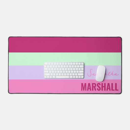 Pink Minze Green Lila Stripes Muster Name Schreibtischunterlage (Tastatur & Maus)
