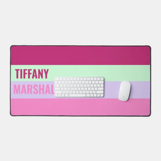 Pink Minze Green Lila Stripes Muster Name Schreibtischunterlage (Tastatur & Maus)