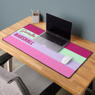 Pink Minze Green Lila Stripes Muster Name Schreibtischunterlage
