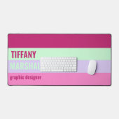 Pink Minze Green Lila Stripes Muster Name Schreibtischunterlage (Tastatur & Maus)