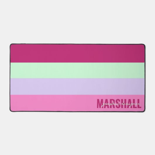 Pink Minze Green Lila Stripes Muster Name Schreibtischunterlage (Vorderseite)