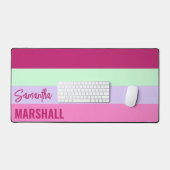 Pink Minze Green Lila Stripes Muster Name Schreibtischunterlage (Tastatur & Maus)