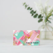 Pink Minze Imitate Gold Pinselstriche Abstrakt Visitenkarte (Stehend Vorderseite)