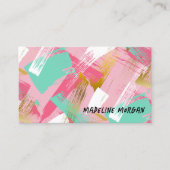 Pink Minze Imitate Gold Pinselstriche Abstrakt Visitenkarte (Vorderseite)