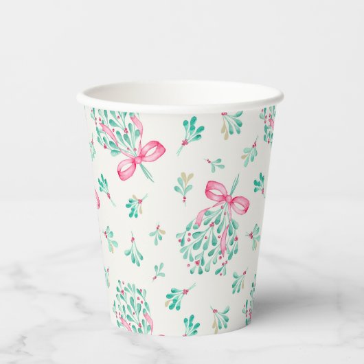 Pink Mistletoe Babydusche Papiertassen Pappbecher (Vorderseite)