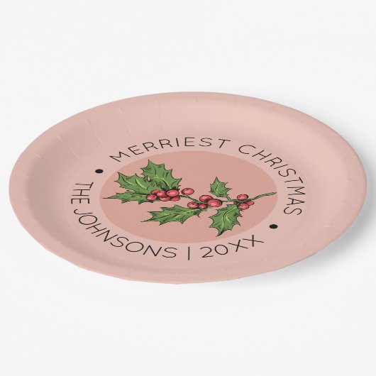 Pink Mistletoe Weihnachtsfeier Pappteller (Schrägansicht)