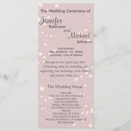 Pink mit Circle Glitzer Hochzeitsprogramm Programm (Vorderseite)