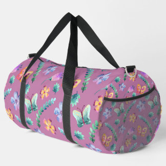 PINK MIT FARBEN BLUME & SCHALTFLÄCHE DUFFLE BAG