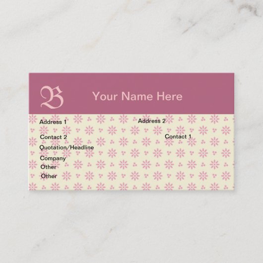 Pink Mit Monogramm Eyelet Business Card Visitenkarte (Vorderseite)