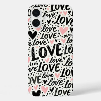 PINK MIT SCHWARZER LIEBE UND HERZEN iPhone 16 PLUS HÜLLE