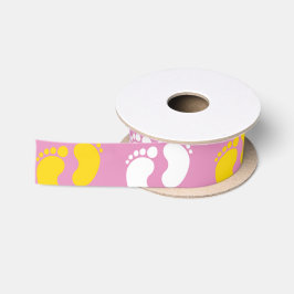 PINK MIT WEISSEN & GELBEN BABYFÜTTEN SATINBAND