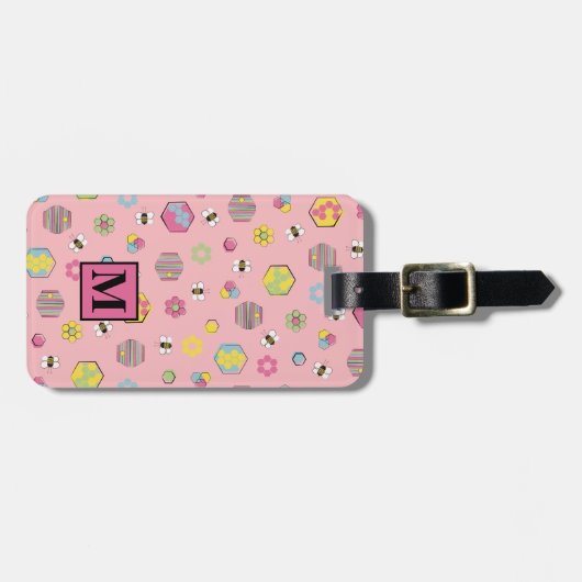 Pink Mitte des Jahrhunderts Retro Honey Bee Gepäckanhänger (Vorderseite horizontal)