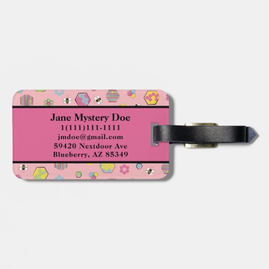 Pink Mitte des Jahrhunderts Retro Honey Bee Gepäckanhänger (Rückseite horizontal)