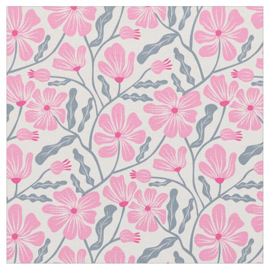 Pink Mitte Jahrhundert Modernes Blumenmuster Stoff (Nahaufnahme)