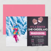 Pink Mitten Geburtstag Einladung mit Foto (Vorne/Hinten)