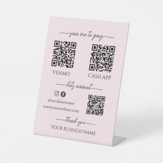 Pink Mobile Checkout Business qr code table topper Sockelschild (Vorderseite)