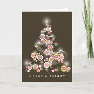 Pink Mod Circles Glasst Abstrakten Weihnachtsbaum Feiertagskarte