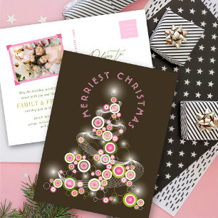 Pink Mod Circles Glasst Abstrakten Weihnachtsbaum Feiertagspostkarte