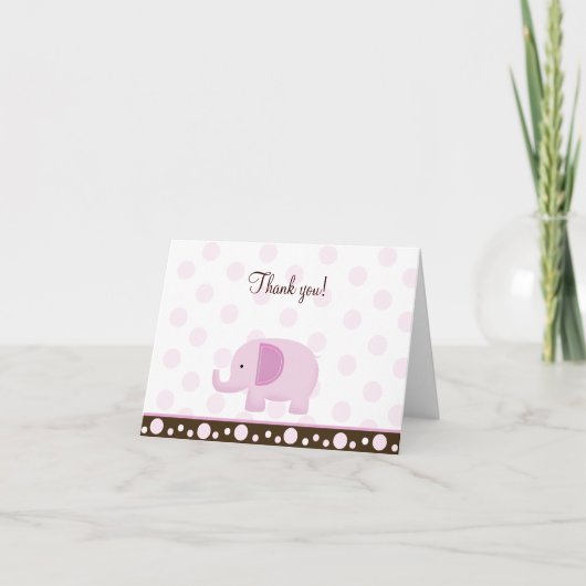 Pink Mod Elephant Folded Thank you notes Dankeskarte (Vorderseite)