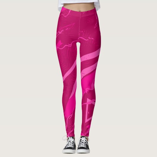 Pink Modern Abstract Sports Pattern Leggings (Vorderseite)