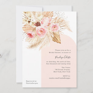 Pink Modern Arch Boho Floral Pampas Brautparty Einladung
