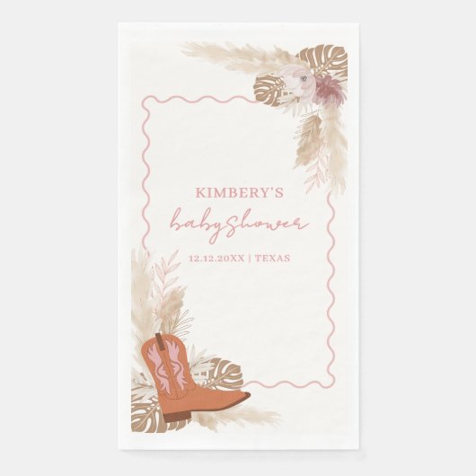 Pink Modern Boho Cowgirl Boots Pampas Baby Dusche Serviette (Vorderseite)