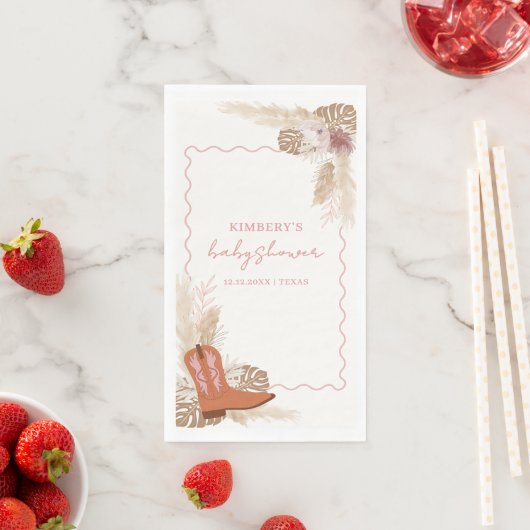 Pink Modern Boho Cowgirl Boots Pampas Baby Dusche Serviette (Beispiel)