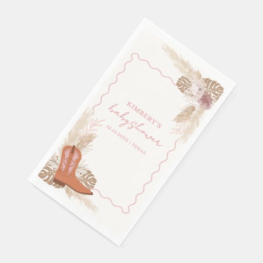 Pink Modern Boho Cowgirl Boots Pampas Baby Dusche Serviette (Ecke)