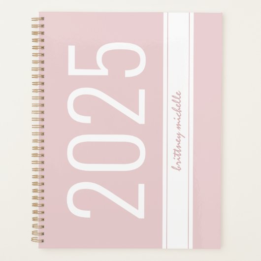 Pink Modern Bold Simple Stripe Personalisiert 2025 Planer (Vorderseite)