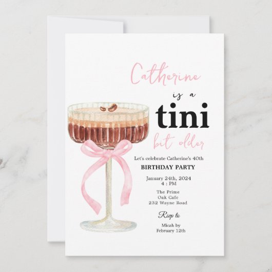 Pink Modern Bow Coffee Cocktail Birthday Einladung (Vorderseite)