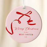 Pink Modern Bow Keramik Ornament<br><div class="desc">Rosa Rot Frohe Weihnachtskarte für Schwestern oder Kollegen.</div>