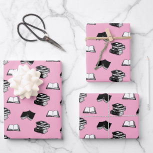 Pink Modern buchhalterisch Bibliophile Buchmuster Geschenkpapier Set