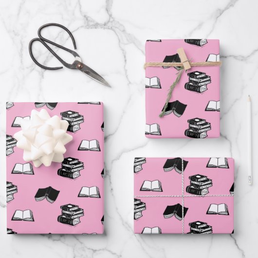 Pink Modern buchhalterisch Bibliophile Buchmuster Geschenkpapier Set (Vorderseite)
