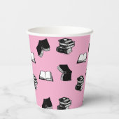Pink Modern buchhalterisch Bibliophile Buchmuster Pappbecher (Rückseite)